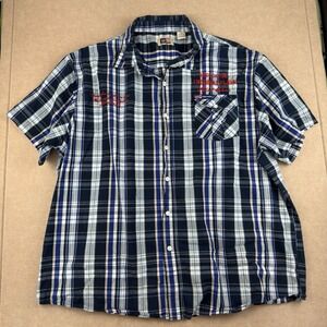 Vintage Phat Farm Shirt Men's 3X Plaid Blue Embroidered American Classic Y2K Tee